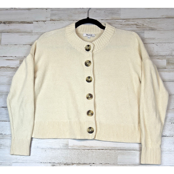 Madewell Sweaters - Madewell Broadway Cardigan Sweater XS Beige Cream Boxy Cropped Short Crew Neck